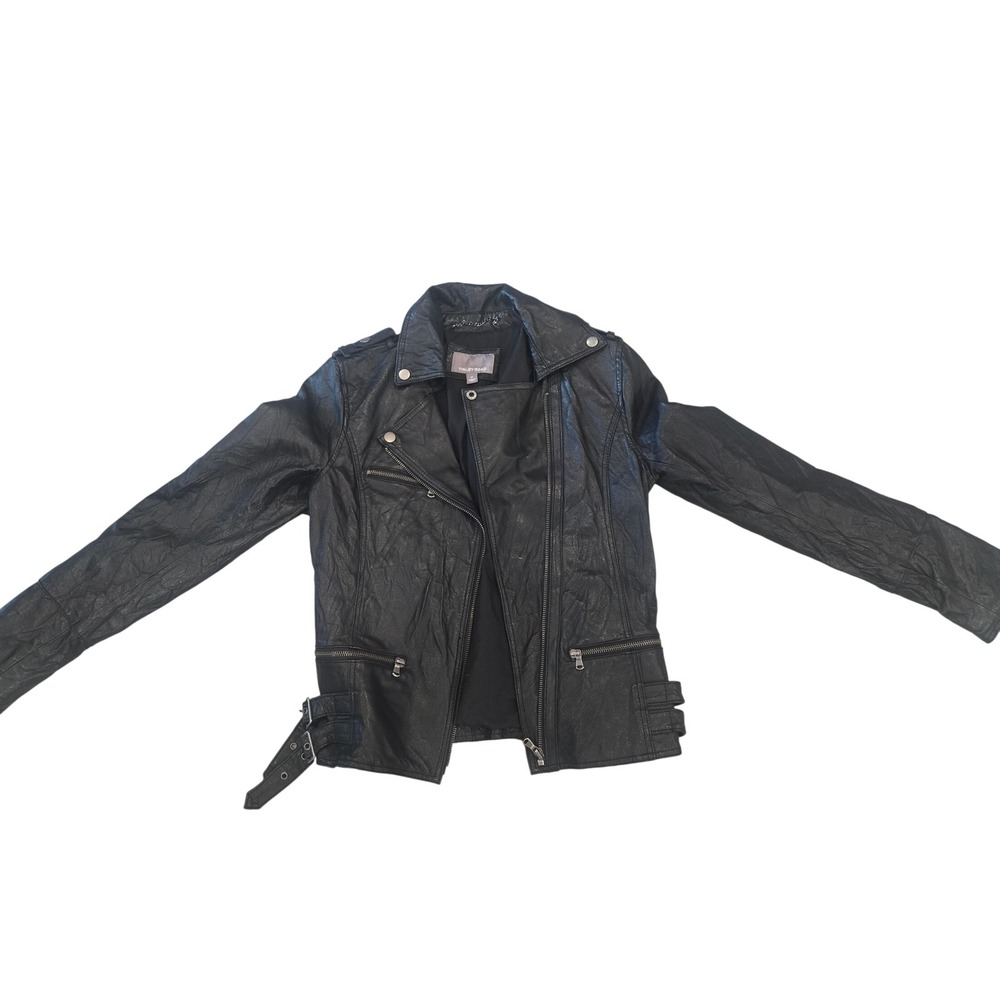 Tinley Road Womens Black Genuine Leather Moto Biker Jacket M Asymmetrical Zip